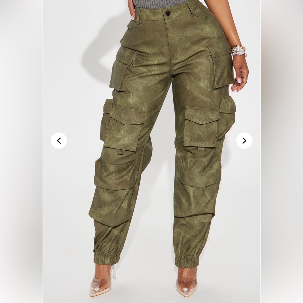 Fashionnova Harvey Washed Faux Leather Cargo Jogger Olive - Sz S